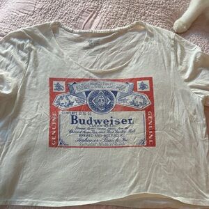 Budweiser White Tee with Red & Blue Label Graphic